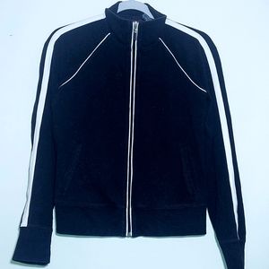 New York & Company Womens black zipper running jacket with white trim